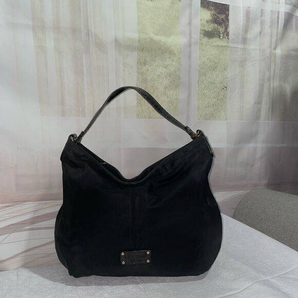 Kate Spade Nylon Leather Trim Shoulder Bag Hobo Bag Black Medium - Picture 1 of 8